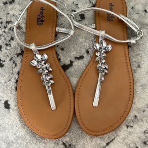 Jeweled silver sandals